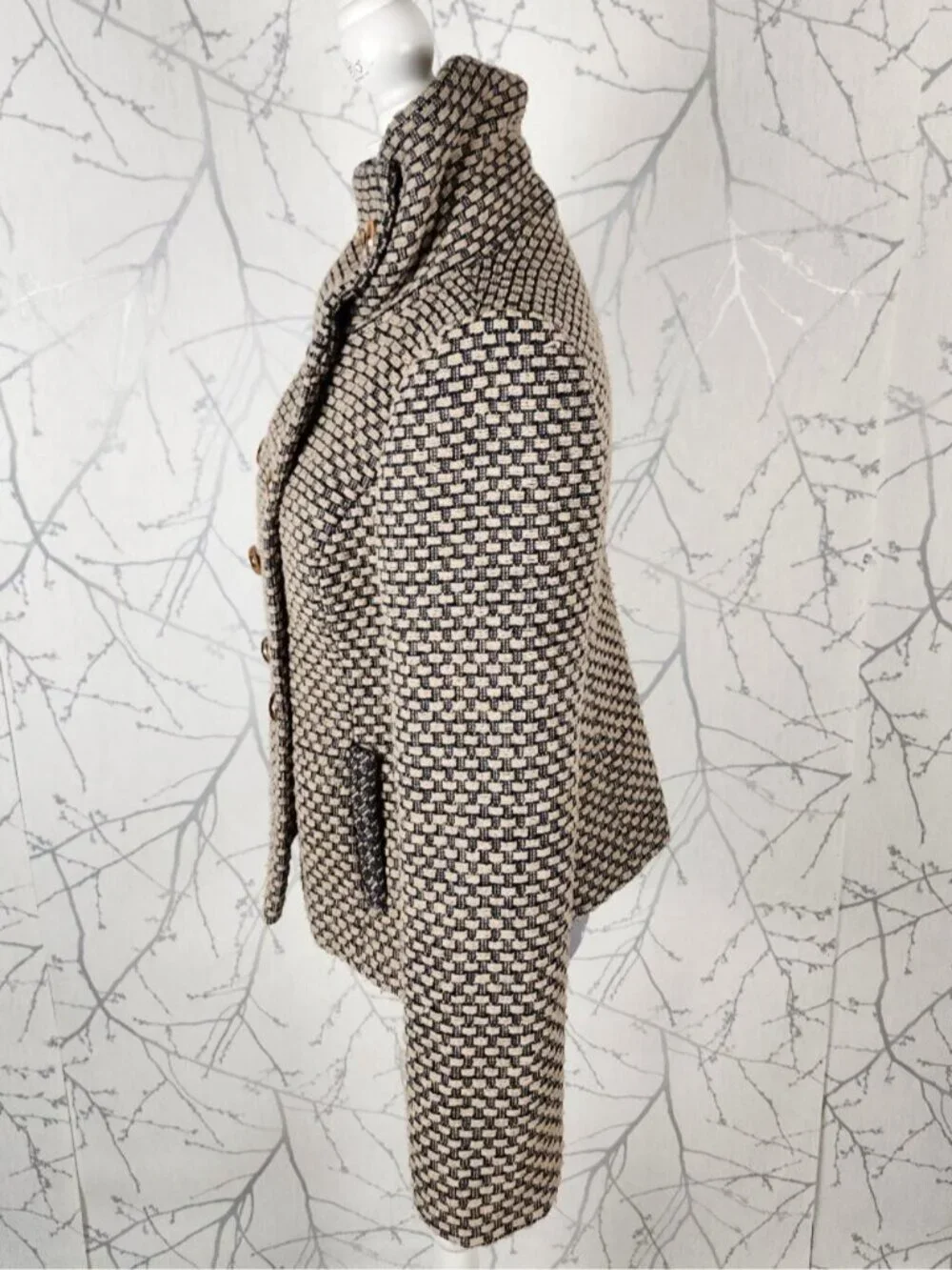 Tabitha Beige Wool Blend Woven Double Breasted Jacket